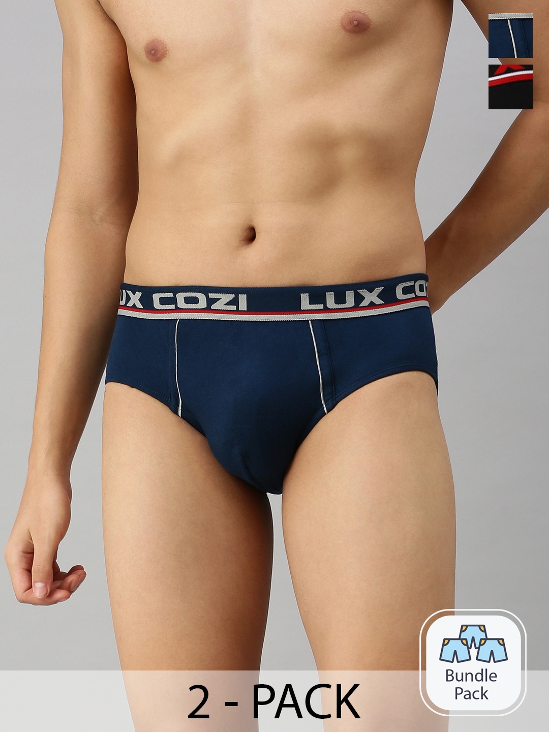 

Lux Cozi Men Pack Of 2 Pure Cotton Mid-Rise Basic Briefs COZI_BIGSHOT_BRF_BLK_MBU_2PC, Black