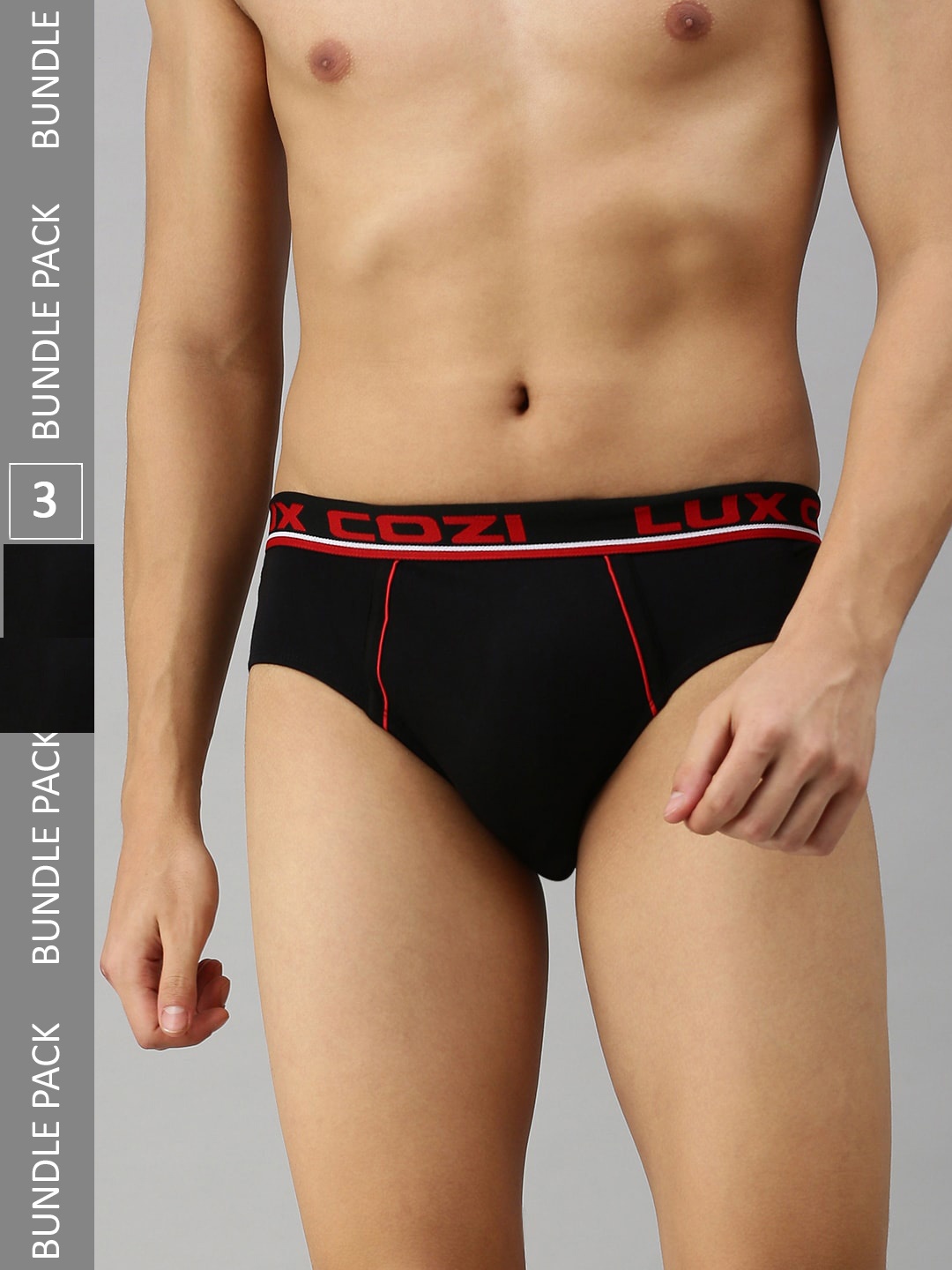 

Lux Cozi Men Pack Of 3 Pure Cotton Mid-Rise Basic Briefs - COZI_BIGSHOT_BRF_BLK_3PC, Black