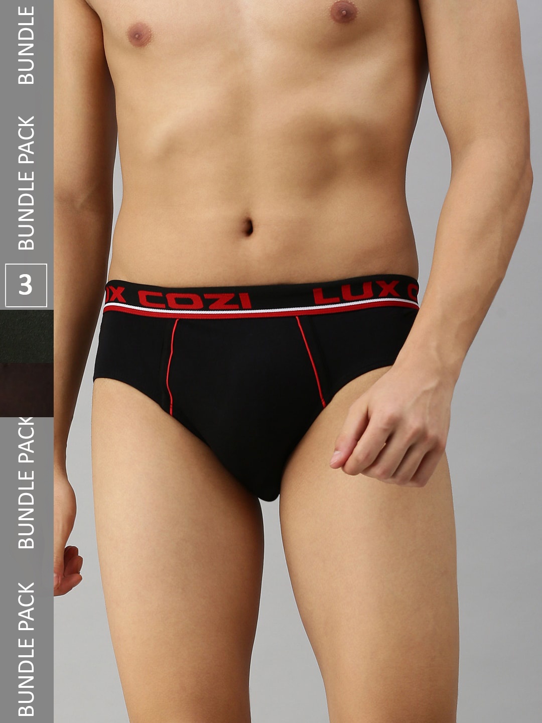 

Lux Cozi Men Pack Of 3 Anti-Odour Basic Briefs, Black