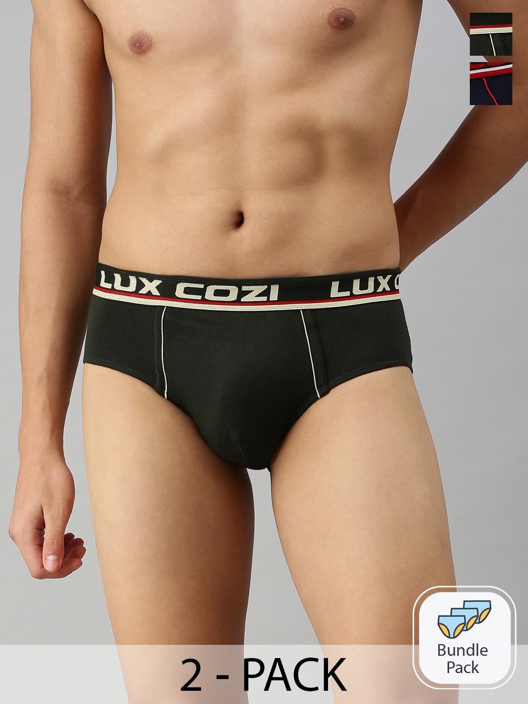 

Lux Cozi Men Pack Of 2 Pure Cotton Mid-Rise Basic Briefs COZI_BIGSHOT_BRF_DG_NB_2PC, Grey