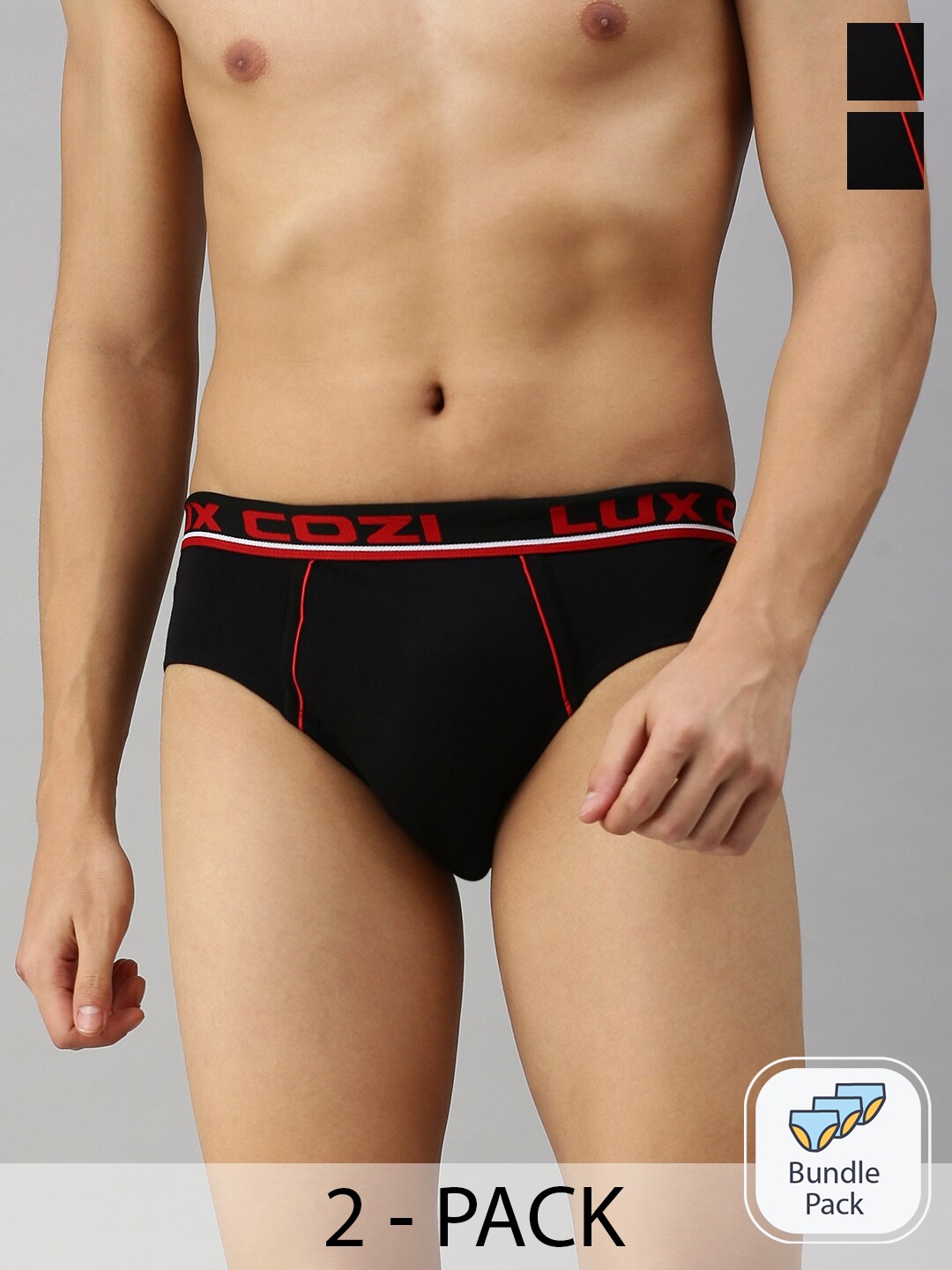 

Lux Cozi Men Pack Of 2 Pure Cotton Mid-Rise Basic Briefs COZI_BIGSHOT_BRF_BLK_3PC, Black