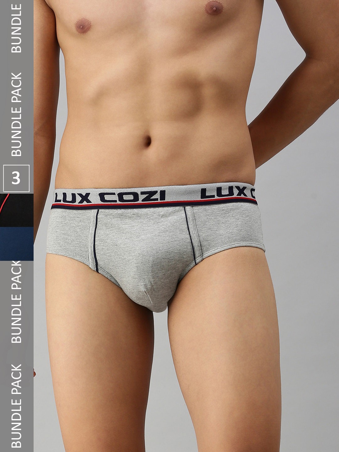 

Lux Cozi Men Pack of 3 Basic Briefs, Grey melange