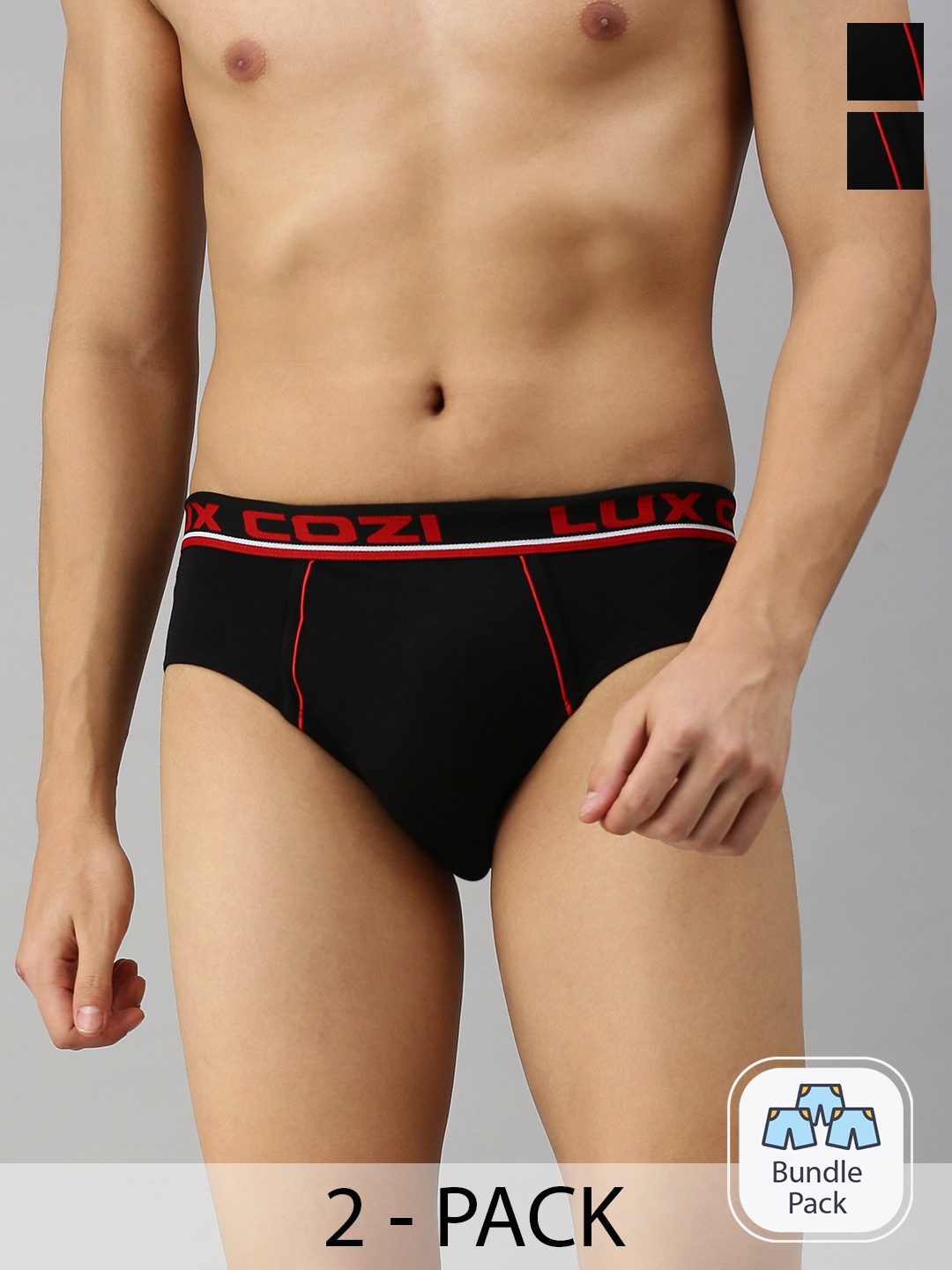 

Lux Cozi Men Pack Of 3 Mid-Rise Anti-Odour Basic Briefs- COZI_BIGSHOT_BRF_BLK_2PC, Black