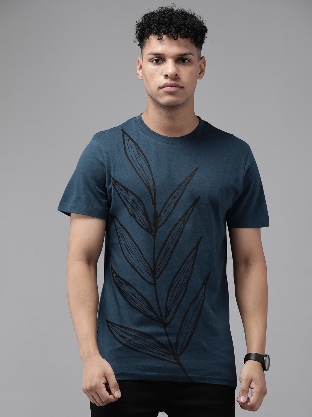 

Blackberrys Floral Printed Pure Cotton Slim Fit T-shirt, Teal