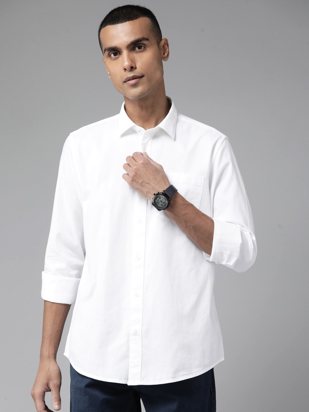 

Blackberrys Men Pure Cotton Slim Fit Casual Shirt, White