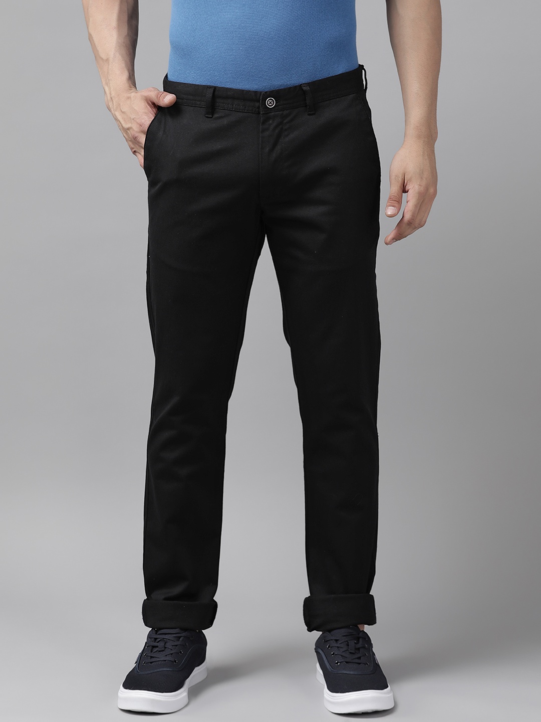 

Blackberrys Men B-91 Low Rise Tapered Fit Chinos Trousers, Black