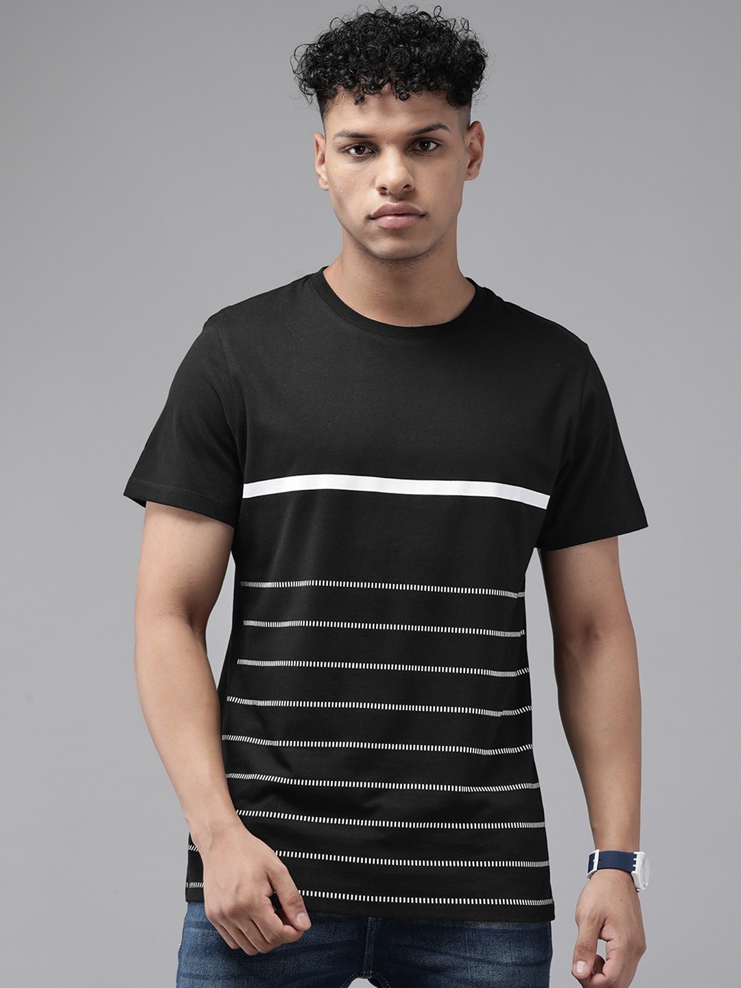 

Blackberrys Striped Pure Cotton Slim Fit T-shirt, Black