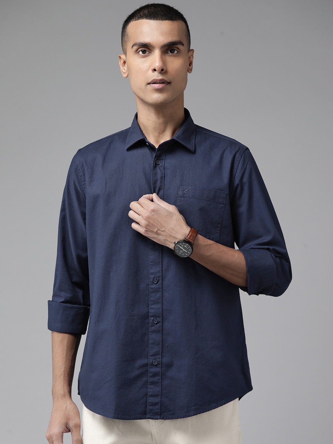 

Blackberrys Men Pure Cotton Slim Fit Casual Shirt, Navy blue