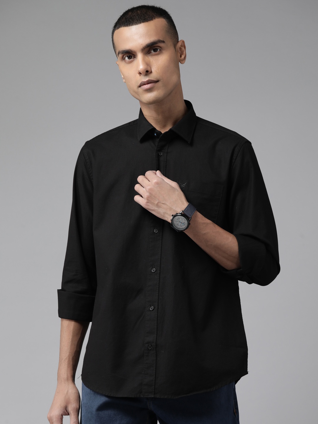 

Blackberrys Men Pure Cotton Slim Fit Casual Shirt, Black