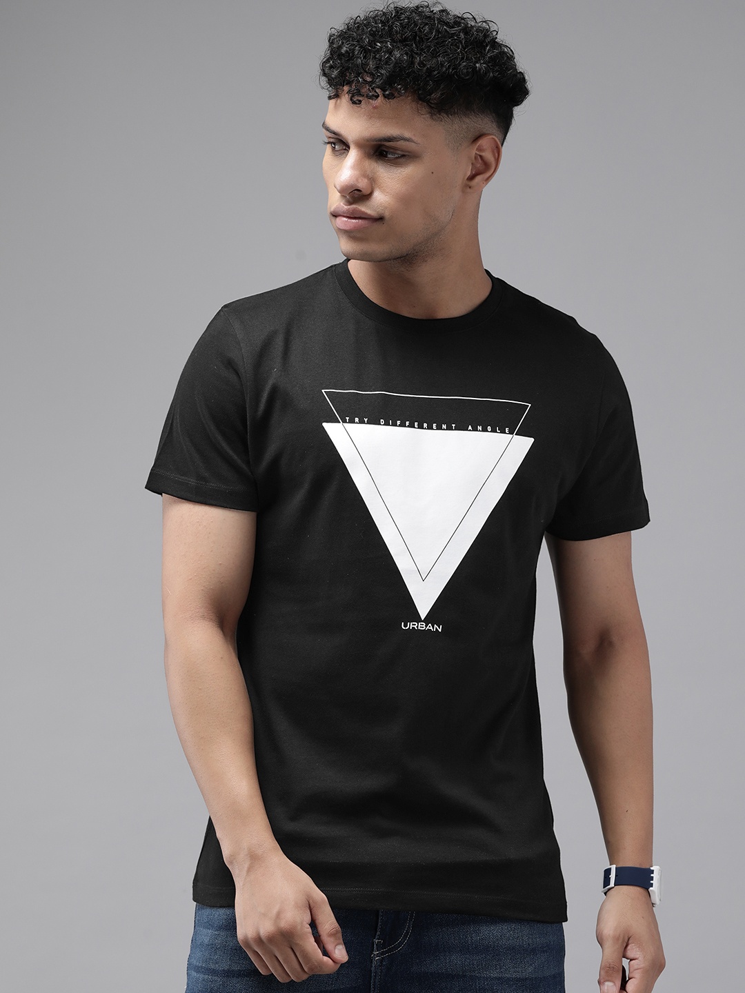Blackberrys Printed Pure Cotton Slim Fit T-shirt, Black