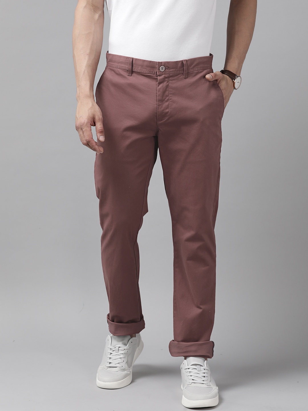 

Blackberrys Men Slim Fit Low-Rise Chinos Trousers, Mauve