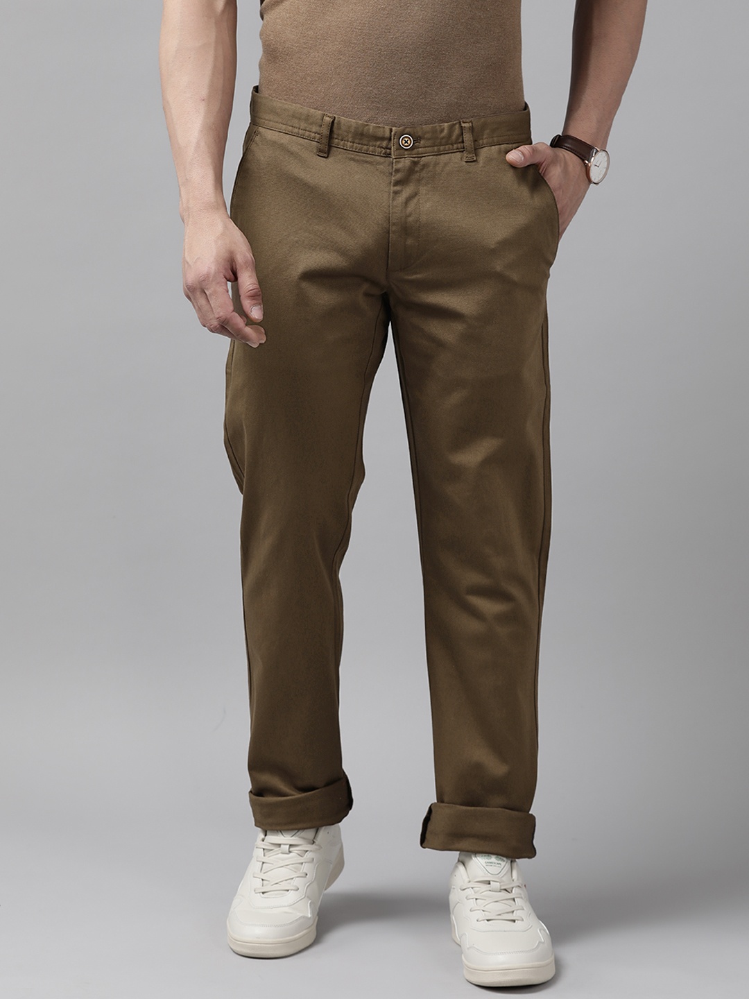 

Blackberrys Men Textured Slim Fit Trousers, Olive