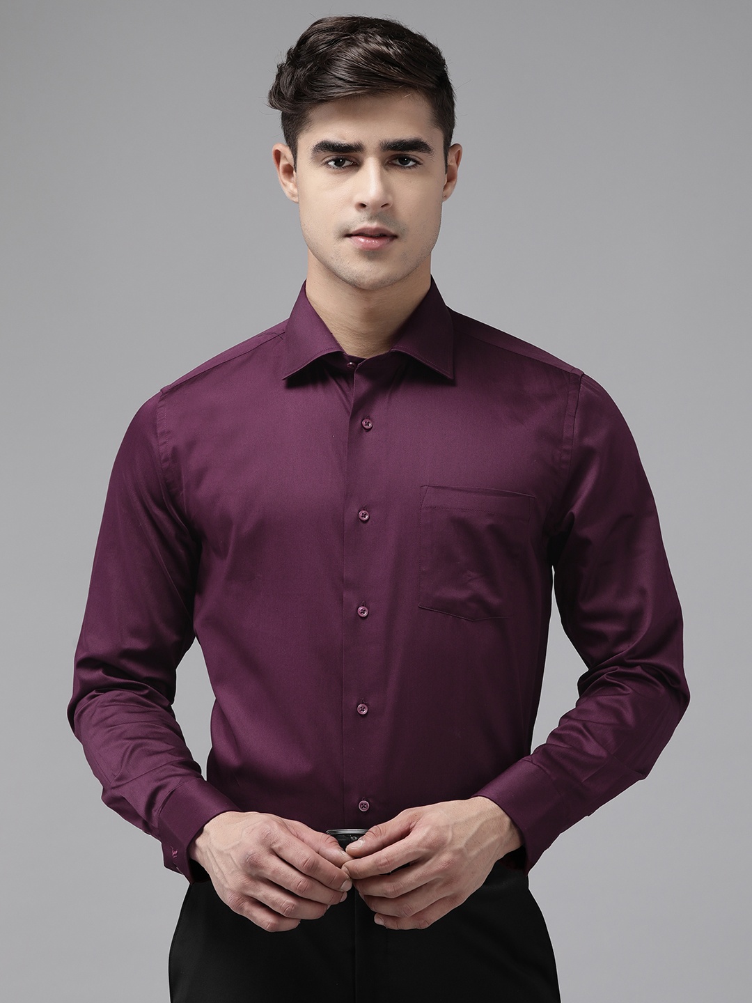 

Blackberrys Men Pure Cotton Slim Fit Opaque Formal Shirt, Burgundy