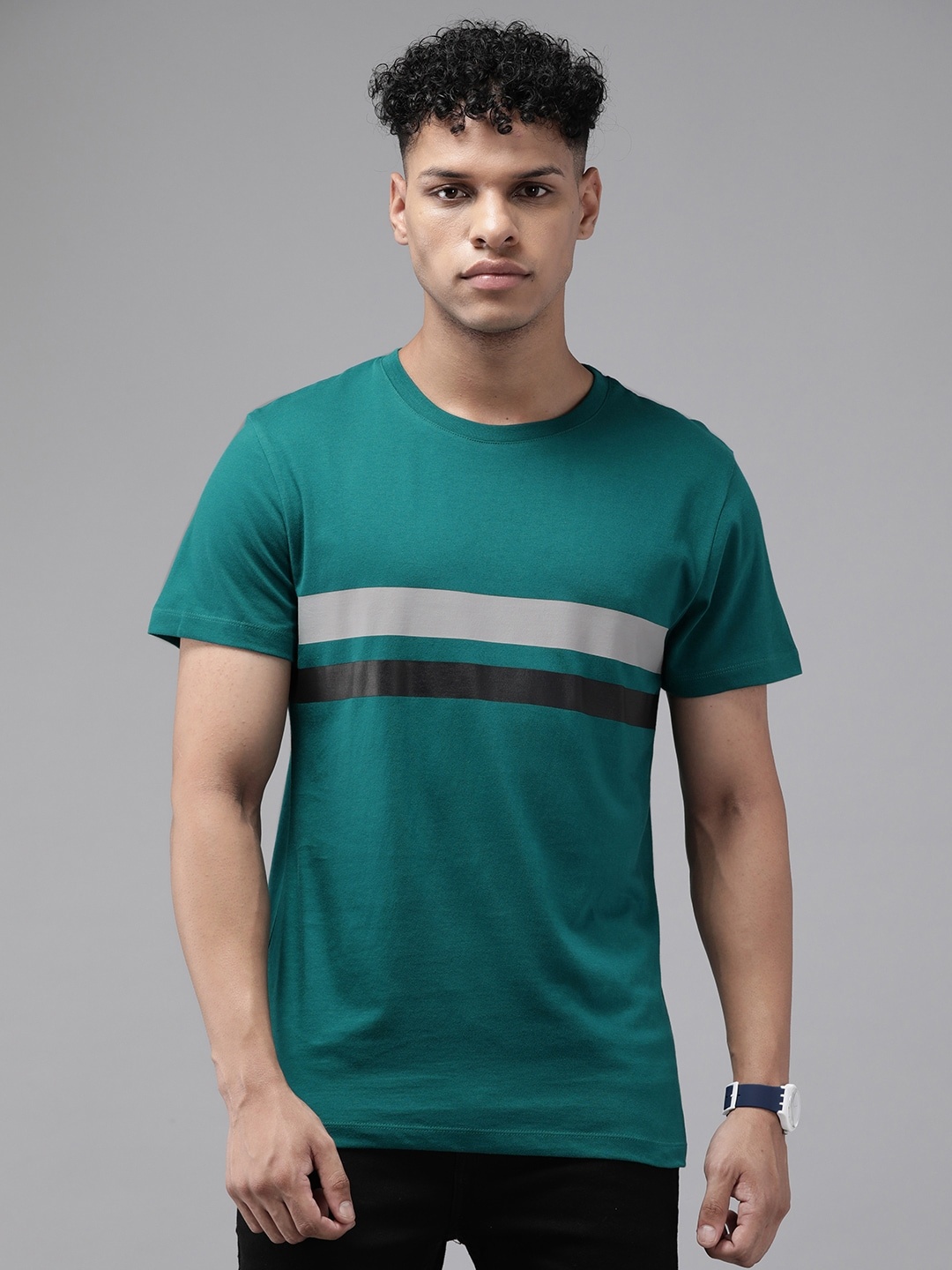 

Blackberrys Striped Pure Cotton Slim Fit T-shirt, Green