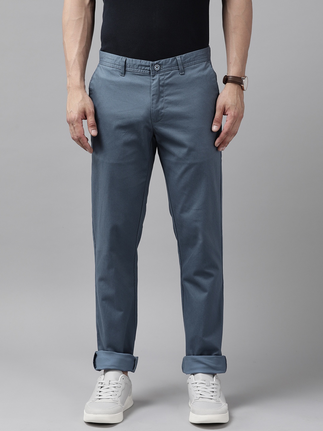 

Blackberrys Men Printed Slim Fit Low-Rise Trousers, Blue