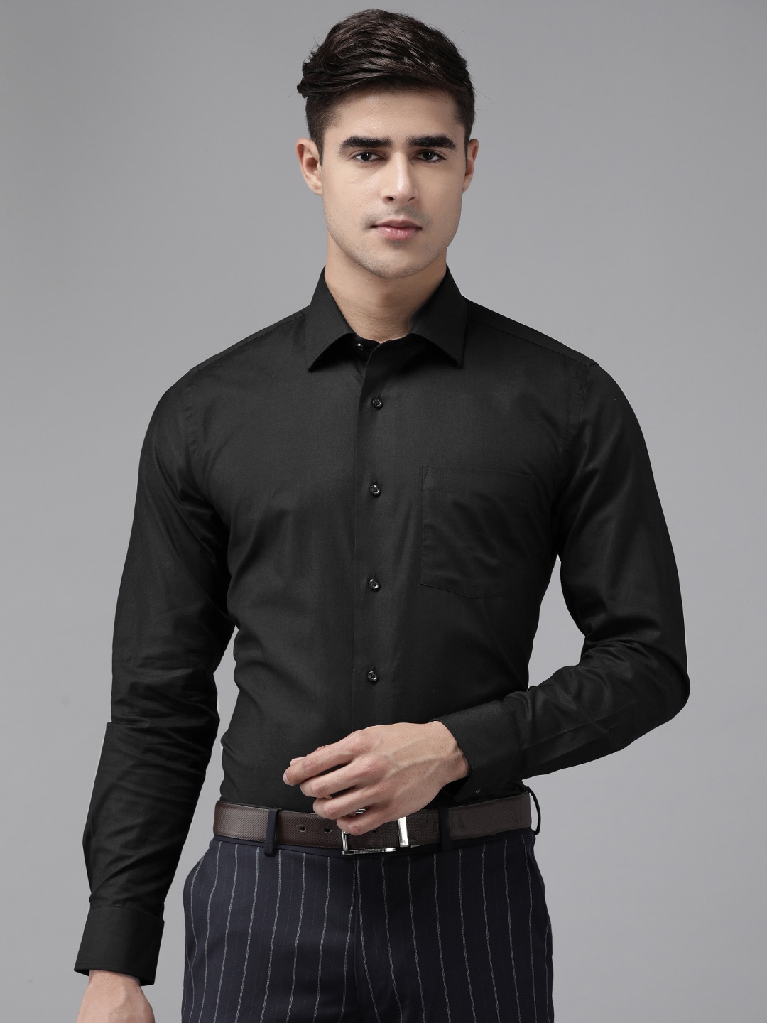 

Blackberrys Men Pure Cotton Opaque Formal Shirt, Black