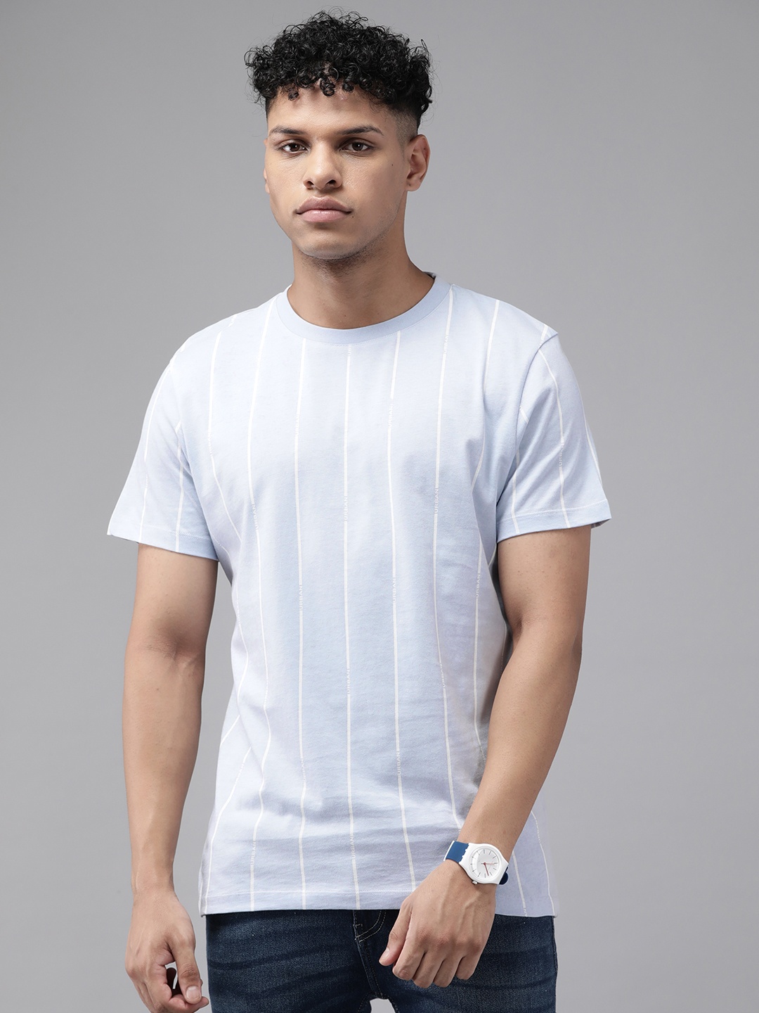 

Blackberrys Striped Pure Cotton Slim Fit T-shirt, Blue
