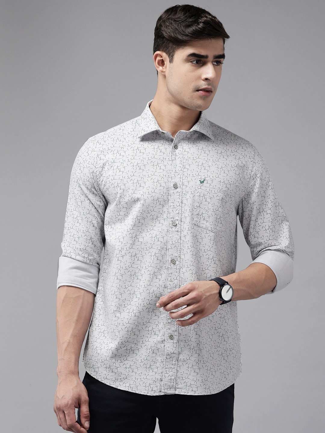 Blackberrys Men Pure Cotton Opaque Printed Casual Shirt, Grey