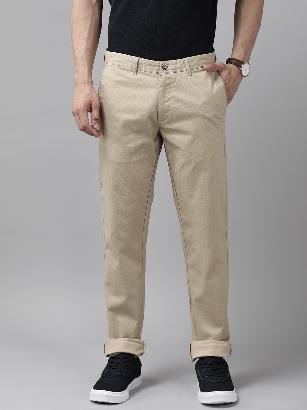 

Blackberrys Men Textured Lean Tapered Fit Chinos, Beige