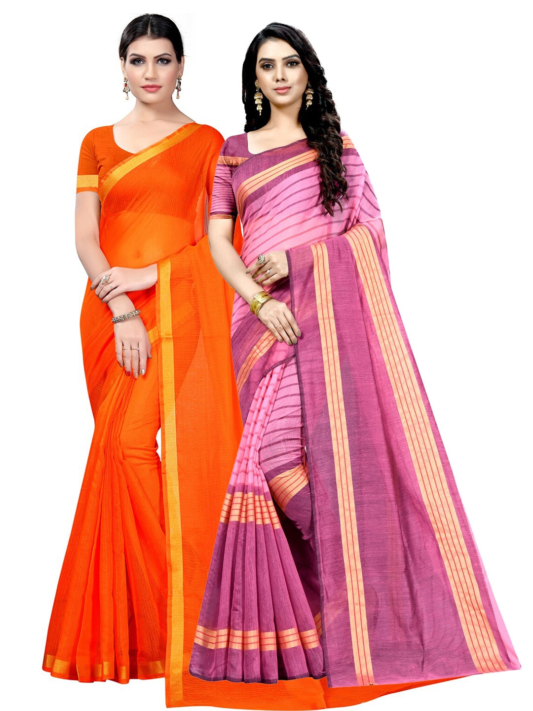 

SAADHVI Pack of 2 Zari Ilkal Saree, Orange