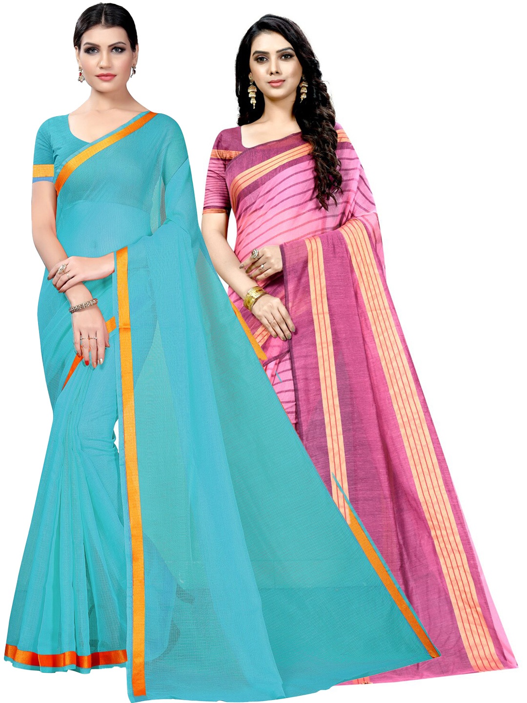 

SAADHVI Turquoise Blue & Pink Zari Ilkal Saree