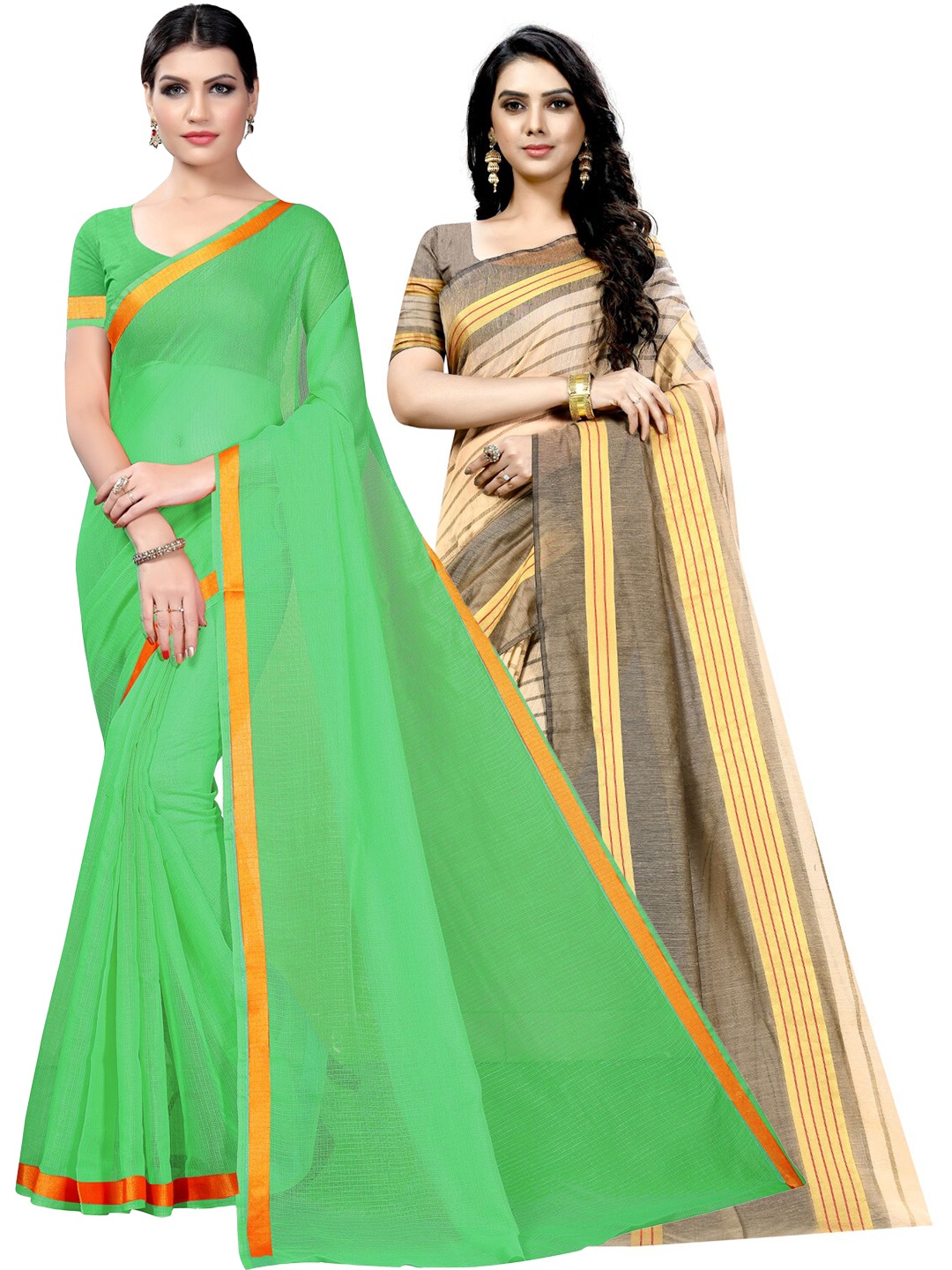 

SAADHVI Selection Of 2 Zari Ilkal Sarees, Green