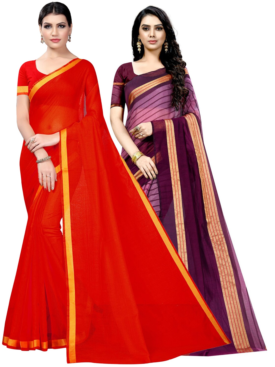 

SAADHVI Red & Burgundy Striped Zari Ilkal Saree