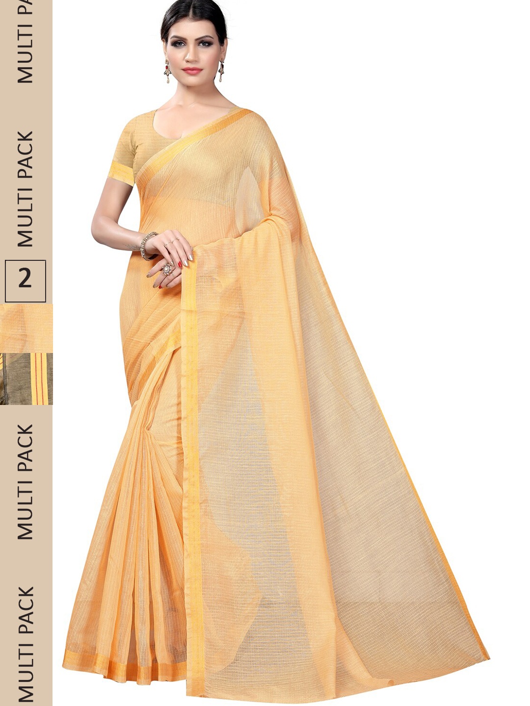 

SAADHVI A Selecetion Of 2 Striped Zari Saree, Beige