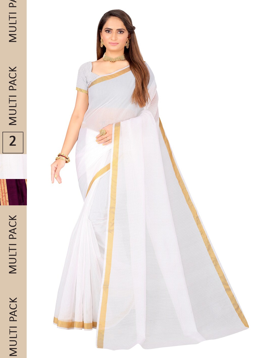 

SAADHVI Selection Of 2 Zari Ilkal Saree, White