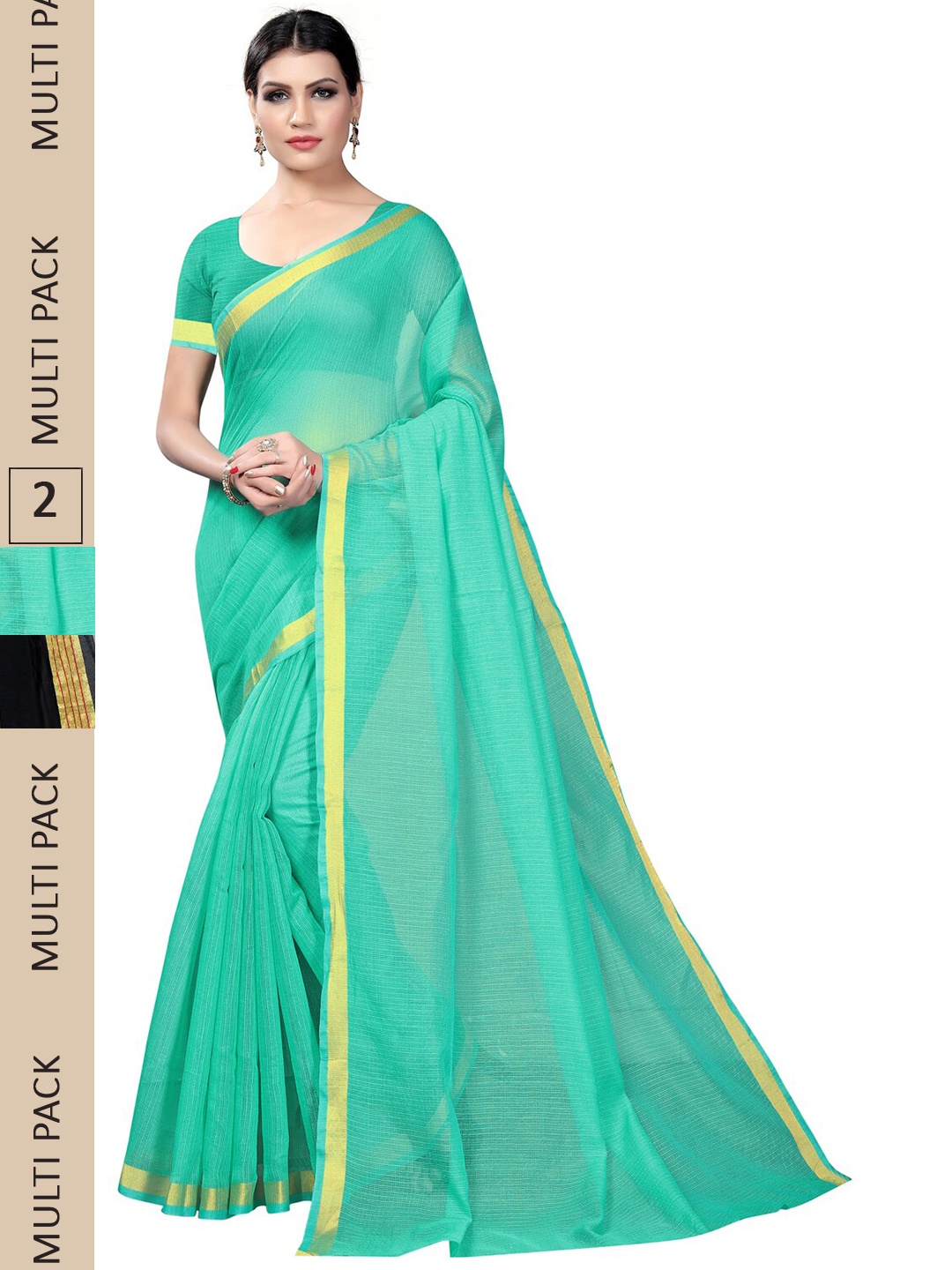 

SAADHVI Selection Of 2 Zari Ilkal Saree, Teal