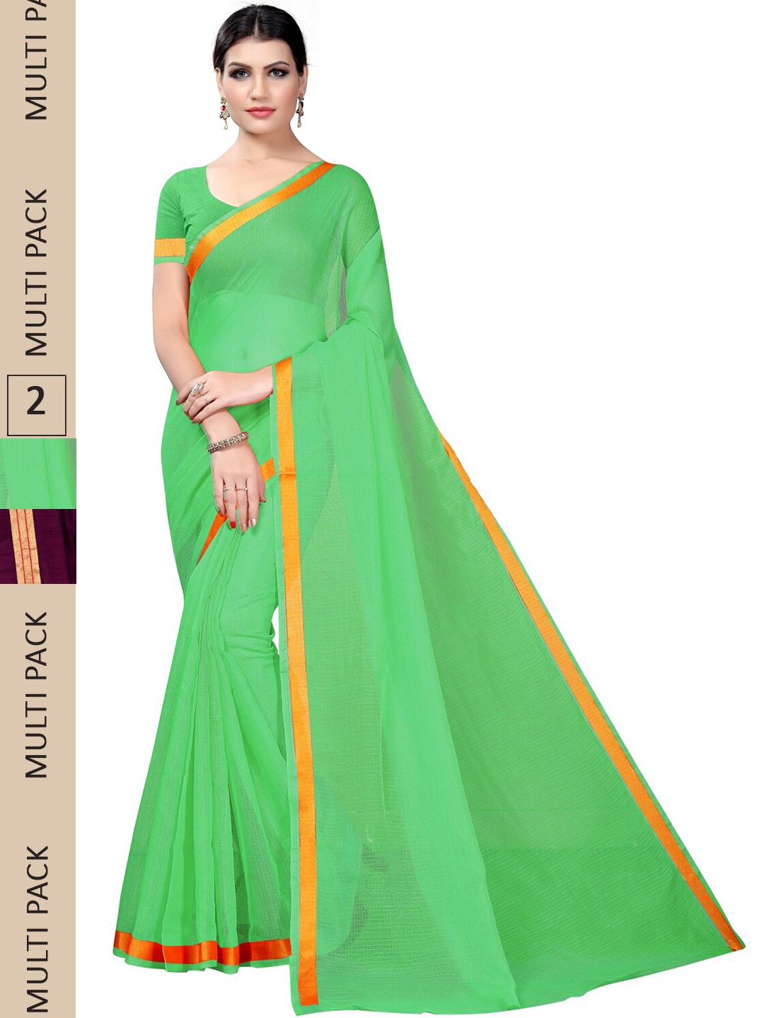 

SAADHVI Selection Of 2 Zari Ilkal Saree, Green