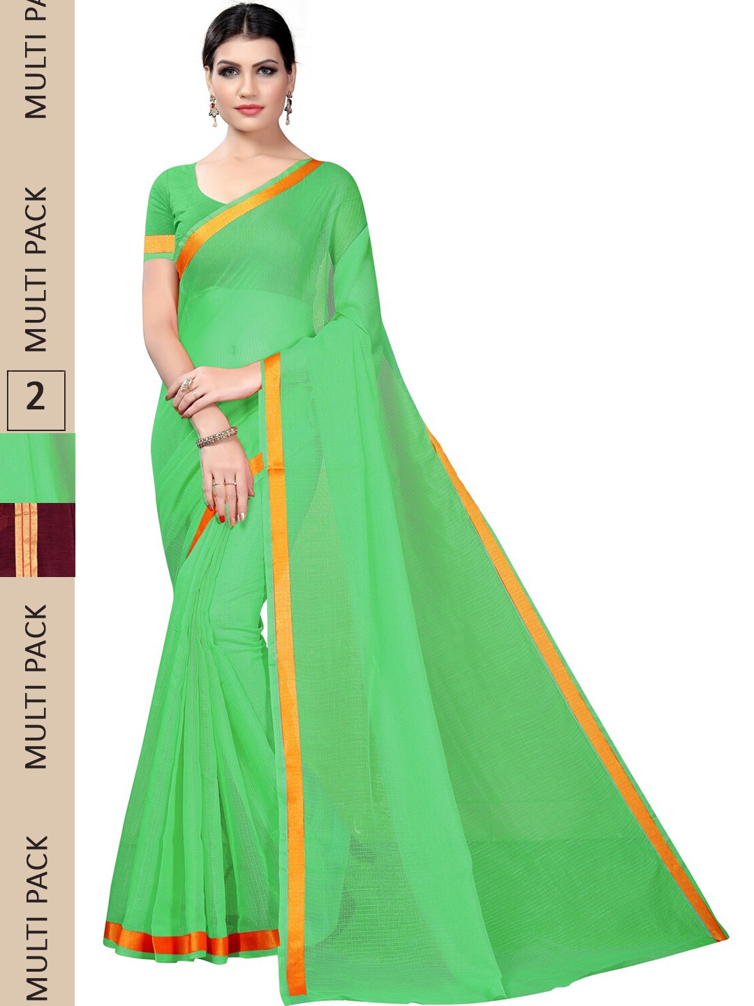 

SAADHVI Selection Of 2 Zari Ilkal Saree, Green