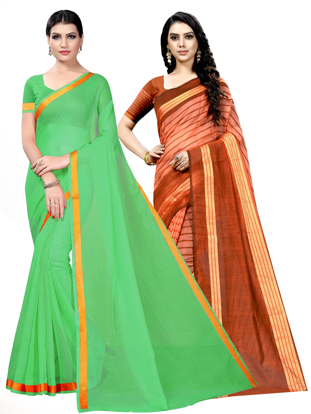 

SAADHVI Pack Of 2 Zari Ilkal Sarees, Green