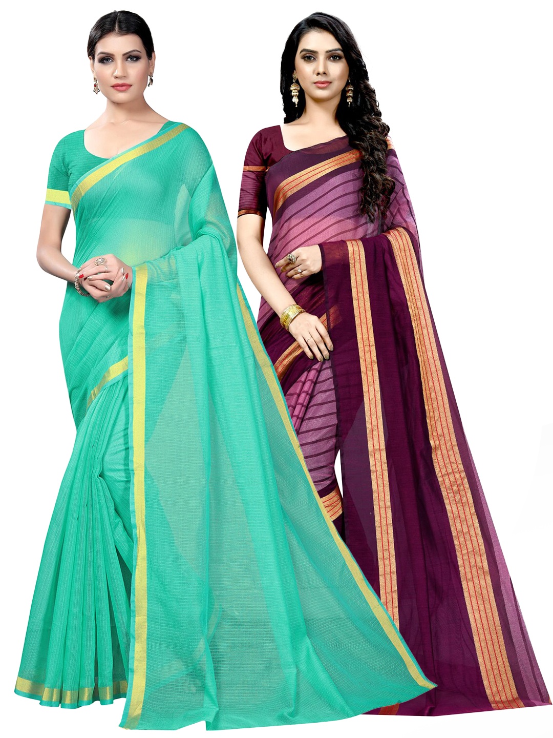 

SAADHVI Selection Of 2 Zari Ilkal Sarees, Green