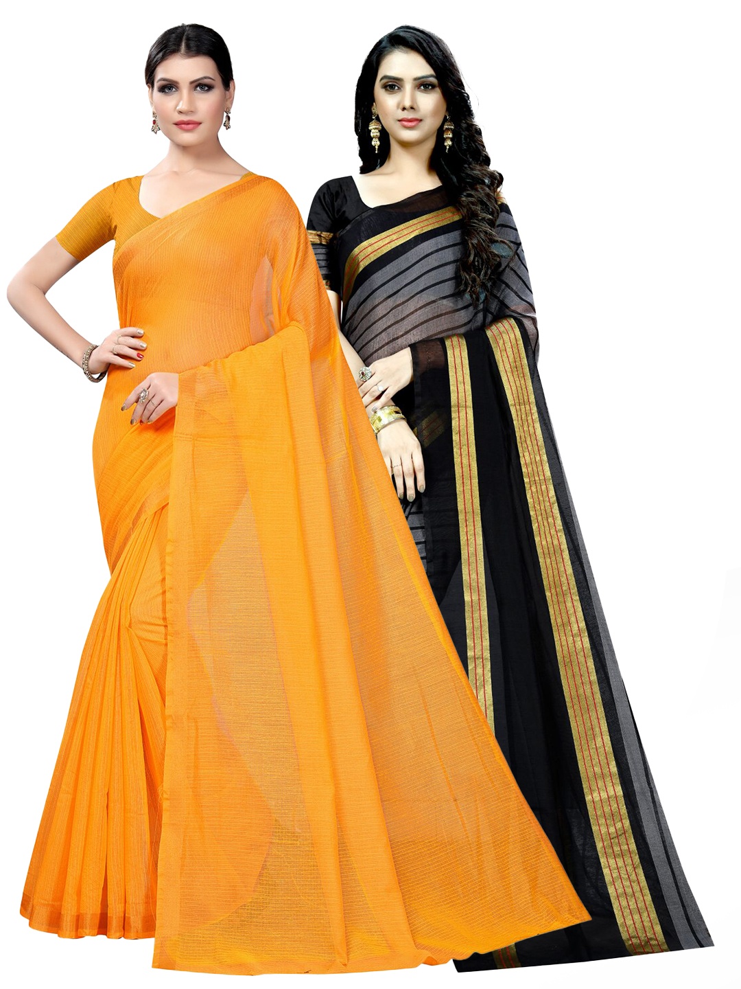 

SAADHVI Pack Of 2 Zari Ilkal Sarees, Mustard