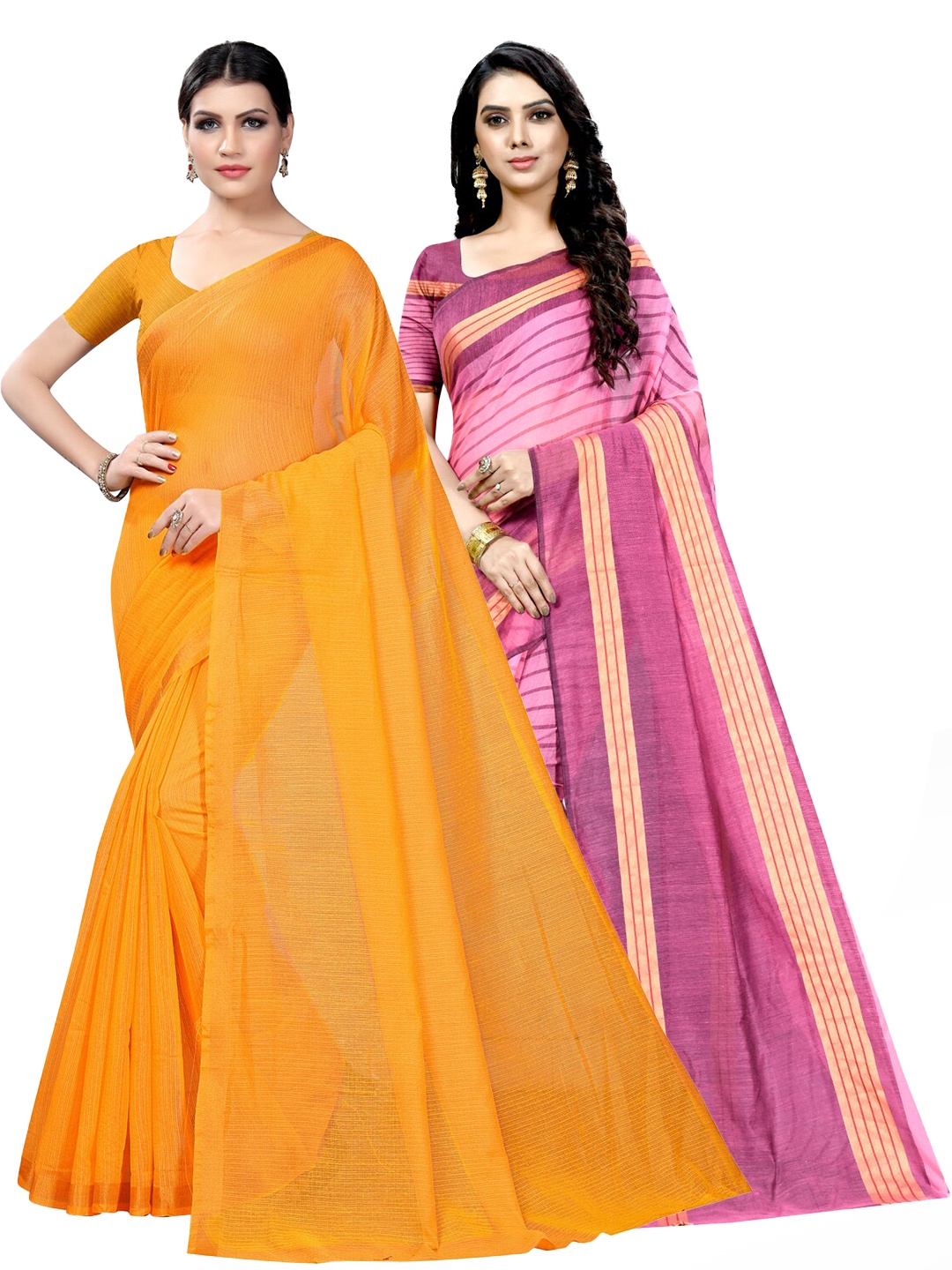 

SAADHVI Pack Of 2 Zari Ilkal Sarees, Mustard