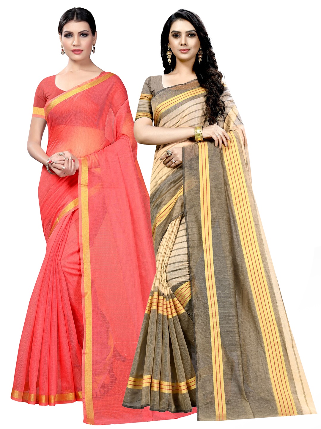 

SAADHVI Selection Of 2 Zari Ilkal Saree, Peach