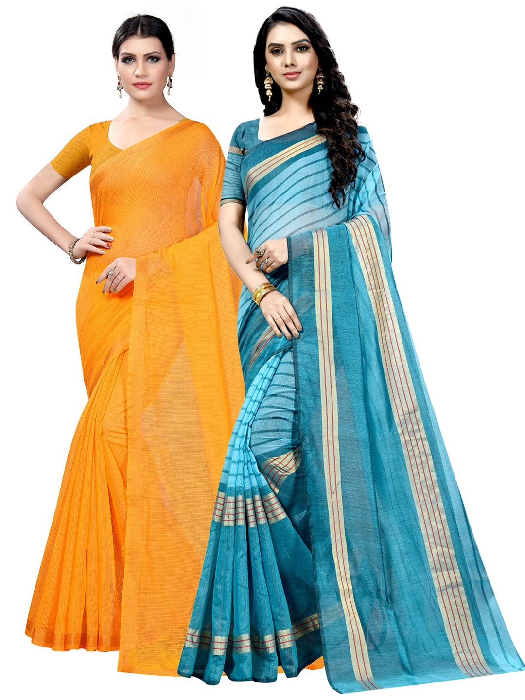 

SAADHVI Mustard & Blue Ilkal Saree