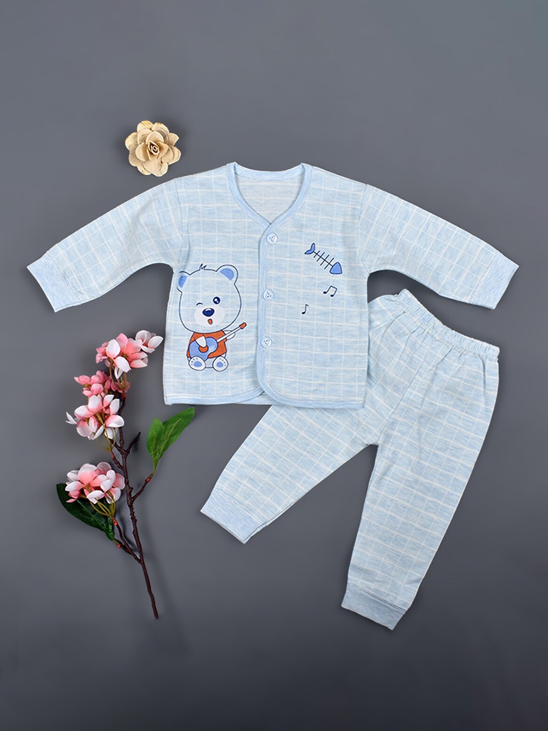 

Moms Home Infants Checked Shirt with Pyjamas, Blue