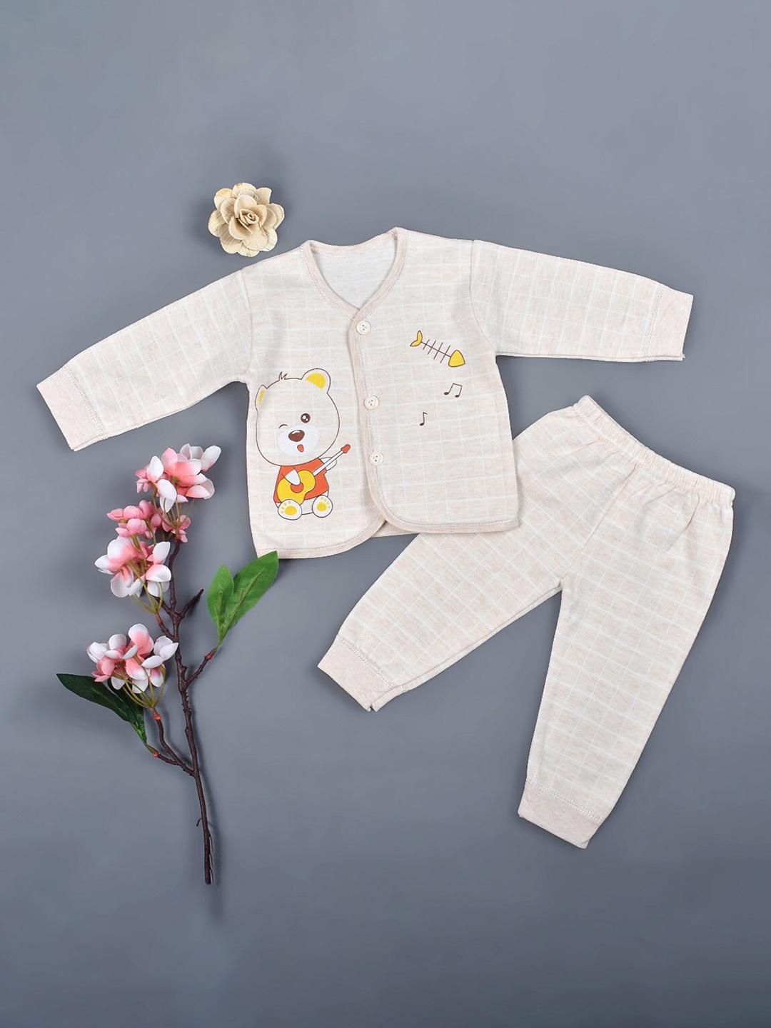 

Moms Home Infants Checked Shirt with Pyjamas, Beige