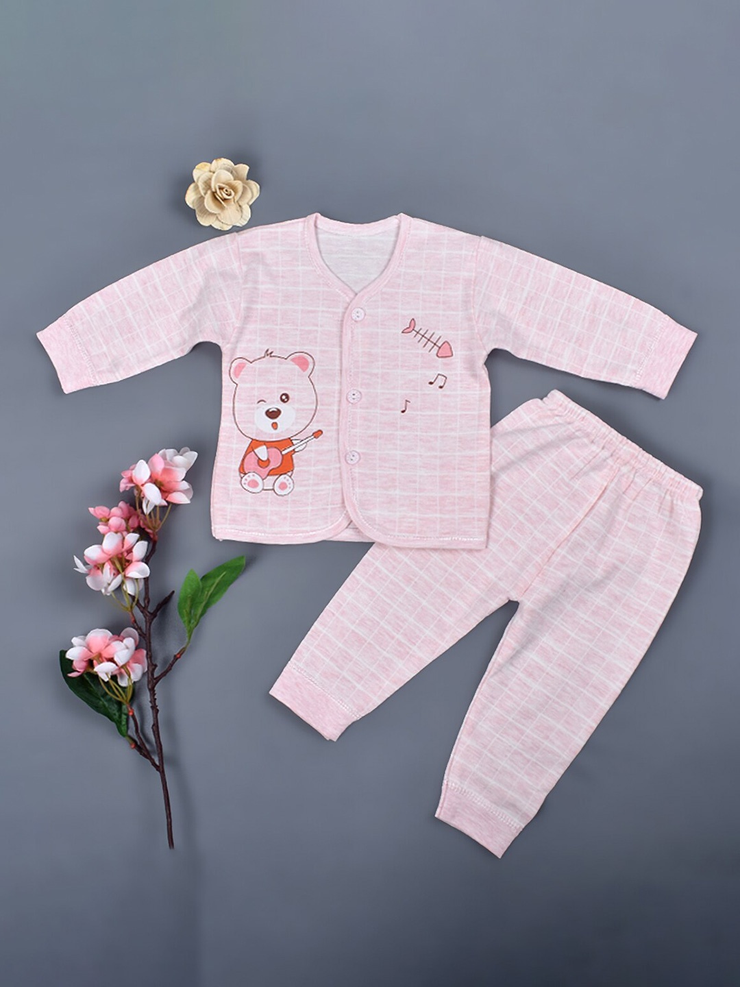 

Moms Home Infants Checked Shirt with Pyjamas, Pink