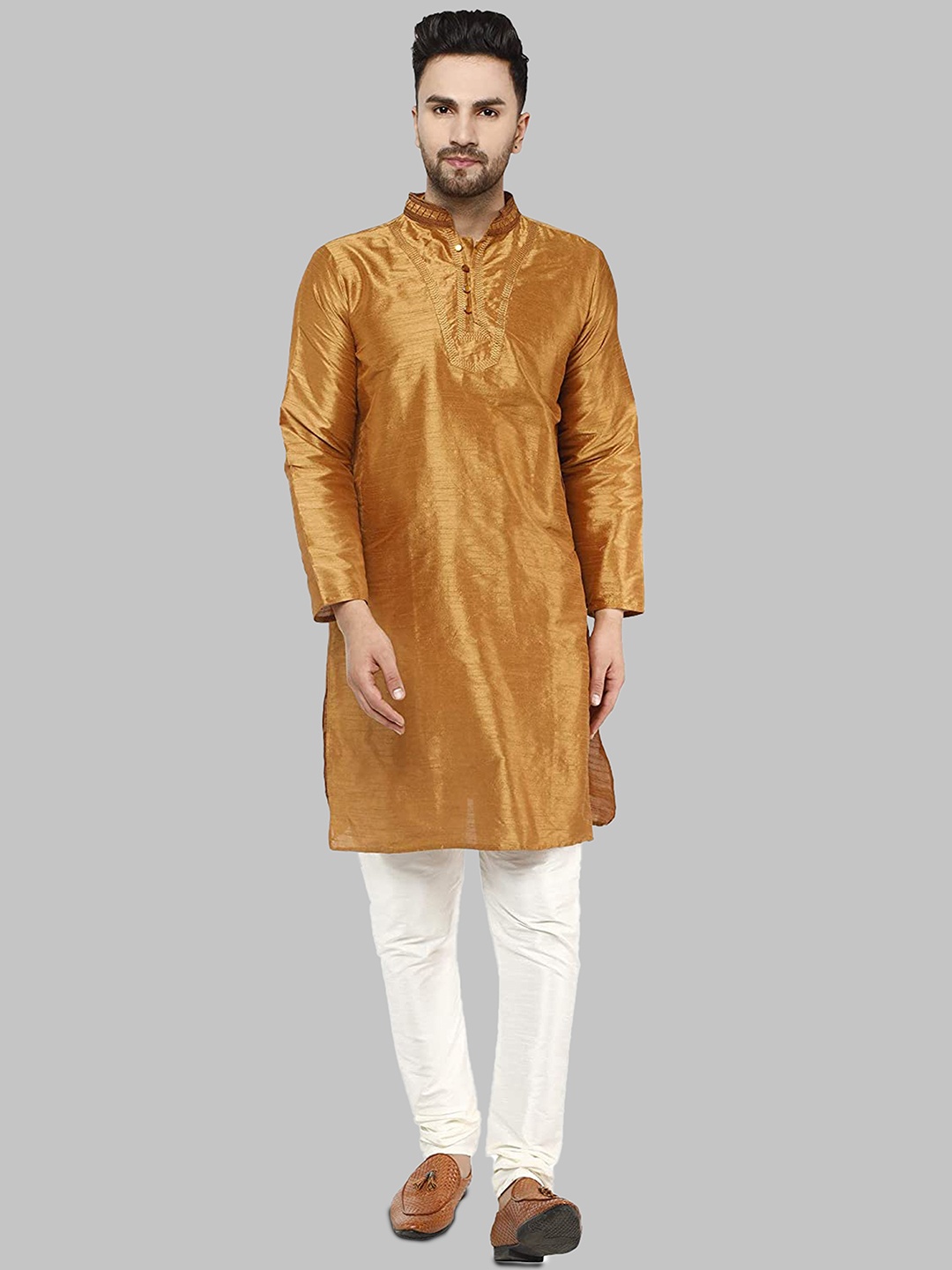

ROYAL KURTA Men Mandarin Collar Kurta, Bronze