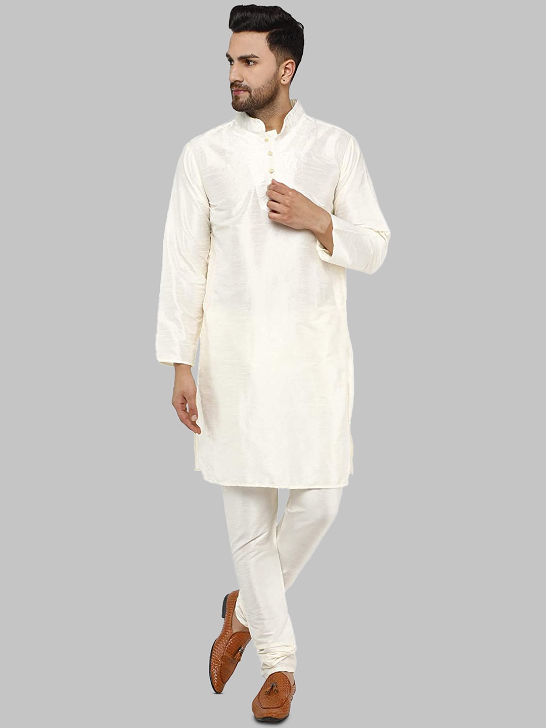 ROYAL KURTA Men Chikankari Summer Sheers Kurta, Cream