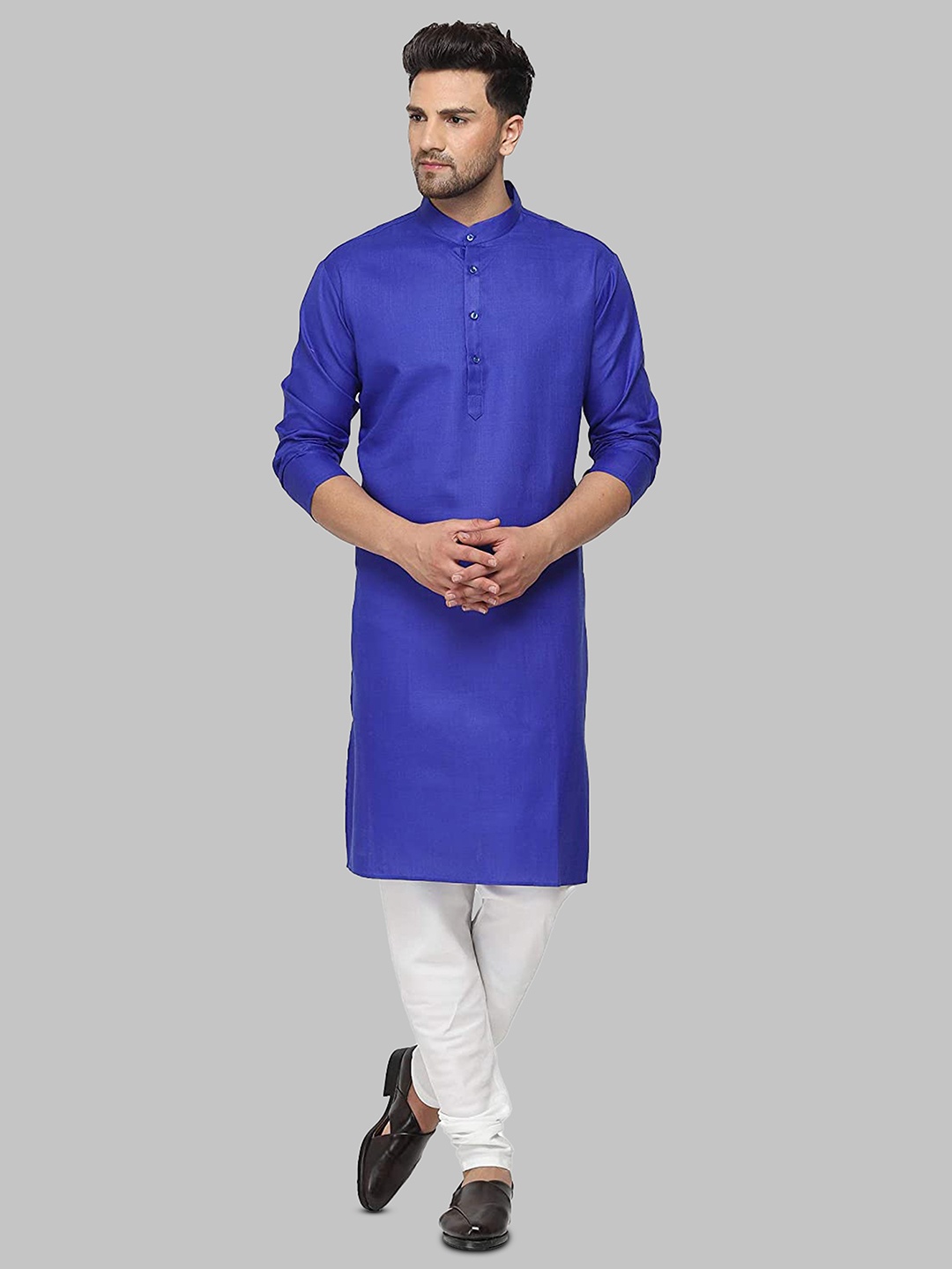 

ROYAL KURTA Men Mandarin Collar Cotton Kurta, Blue