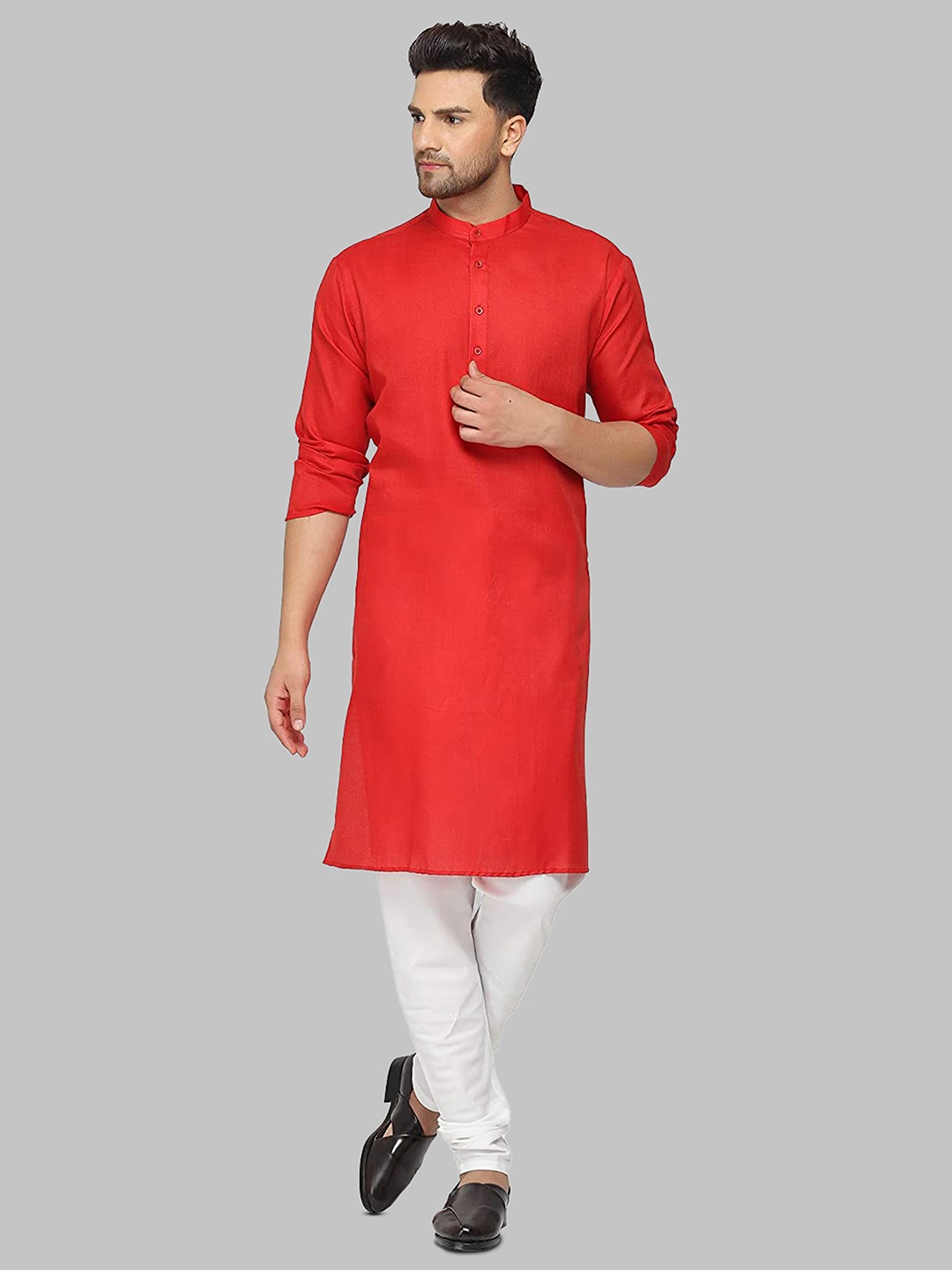 

ROYAL KURTA Men Mandarin Collar Cotton Kurta, Red