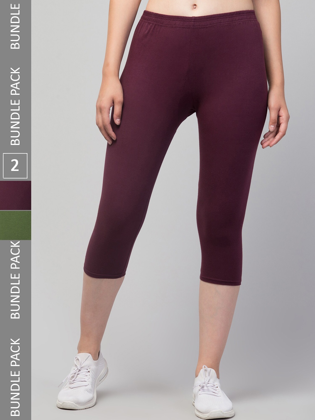 

Apraa & Parma Women Pack Of 2 Cotton Skinny Fit Capris, Maroon