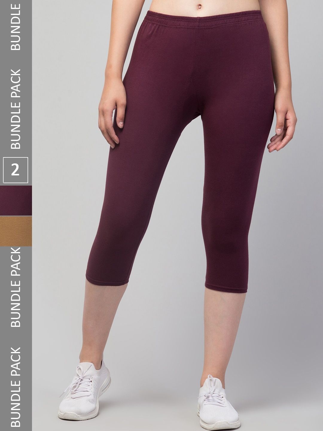 

Apraa & Parma Women Pack Of 2 Cotton Skinny Fit Capris, Maroon
