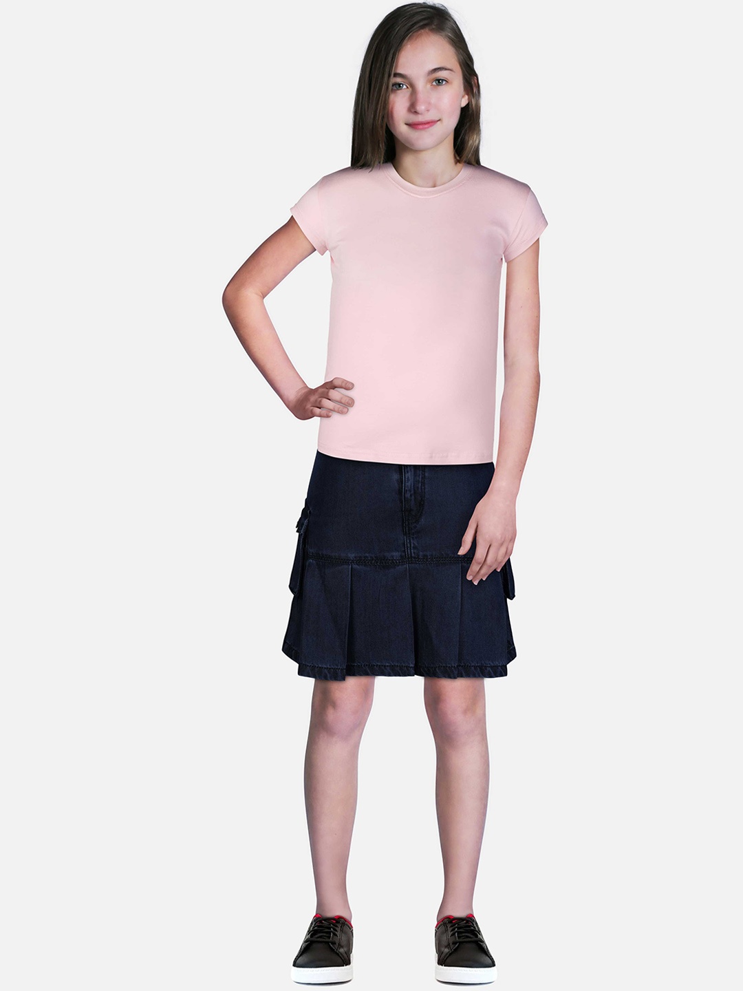 

Gini and Jony Girls Denim A line Pleated Skirt, Navy blue