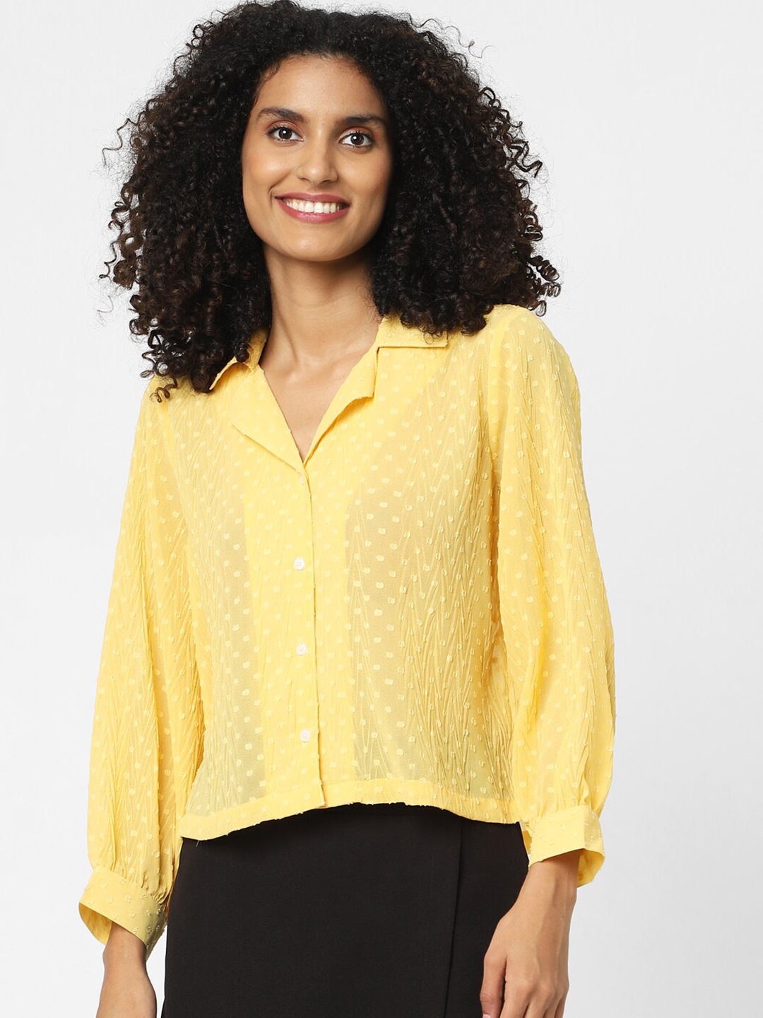 

ONLY Women Yellow Sheer Casual Shirt