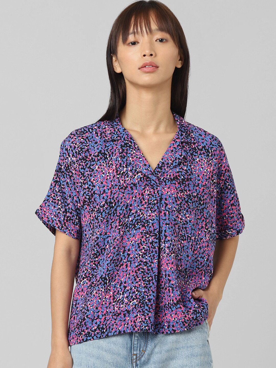

ONLY Abstract Print Shirt Style Top, Black